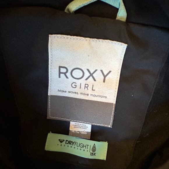 Girls 12-14 Y Roxy Teal and Black Ski Jacket - Picture 5 of 8